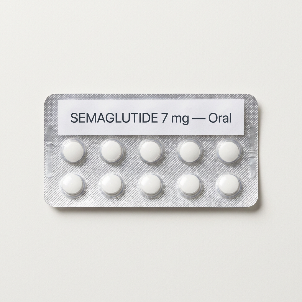 Generic semaglutide 7 mg once-daily oral film-coated tablets in a 10-tablet blister pack